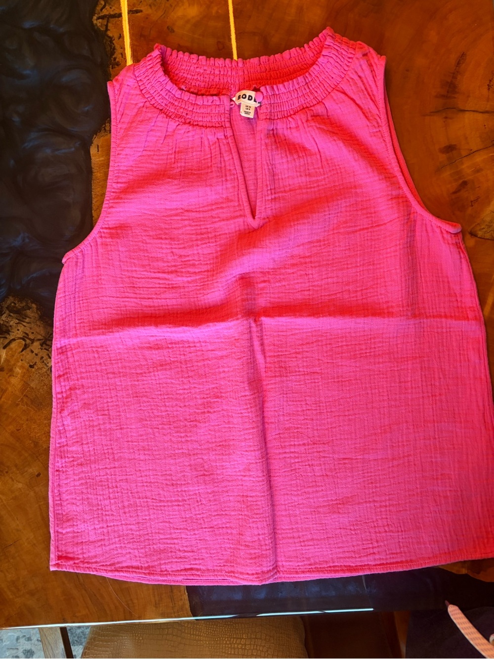 NWOT BODEN Lightweight Pink Sleeveless Top with Smocked Neck - Size 6